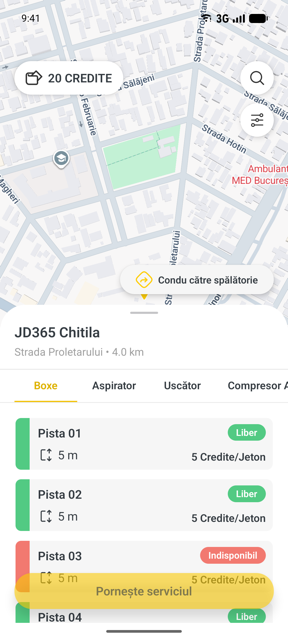 Pagina spălătoriei cu starea posturilor