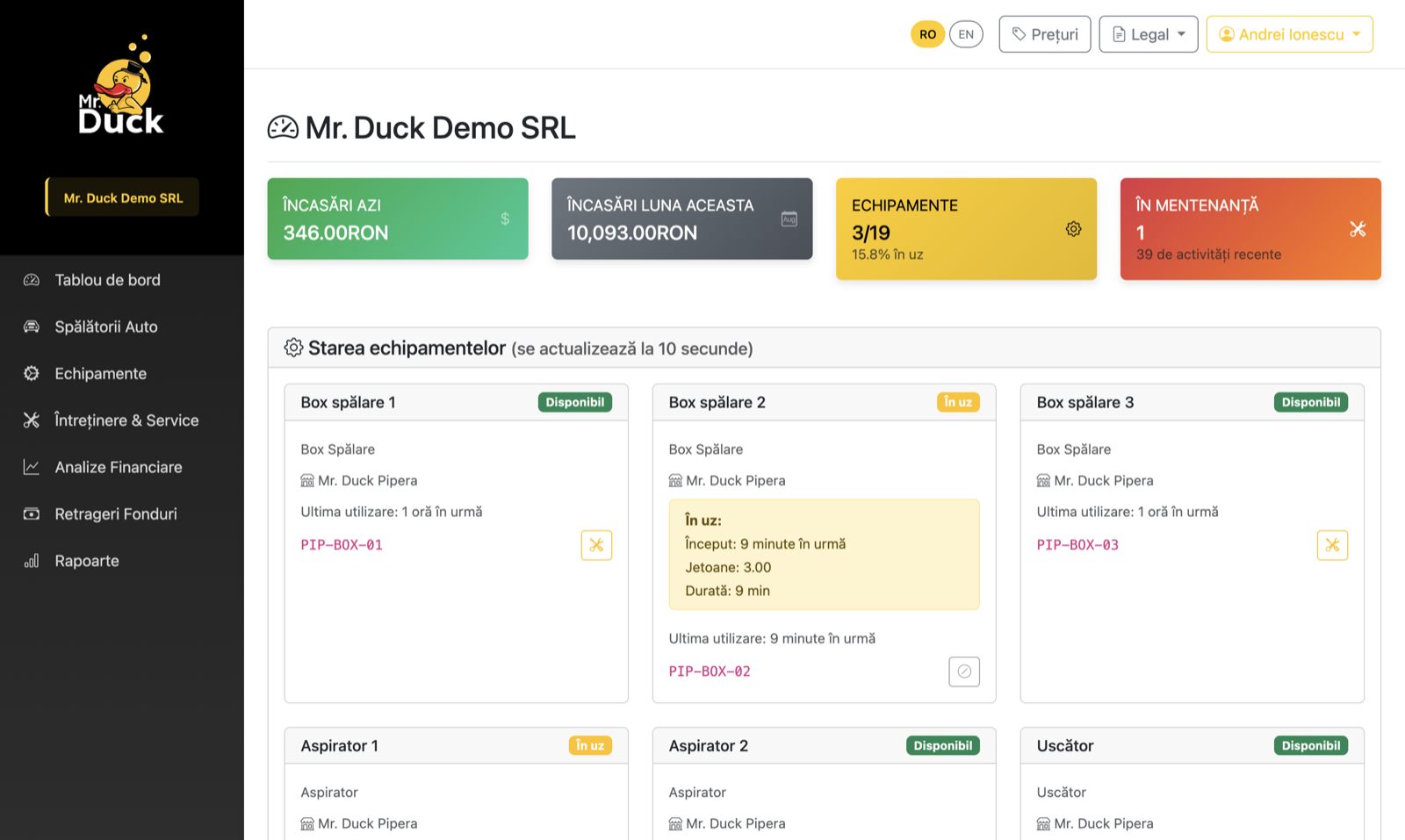 Dashboard-ul Mr. Duck pentru parteneri